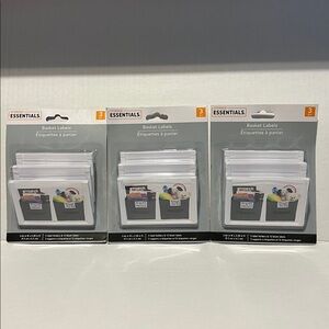 New Lot of 3 Storage Essentials White Plastic Basket Labels, 3 pack (9)